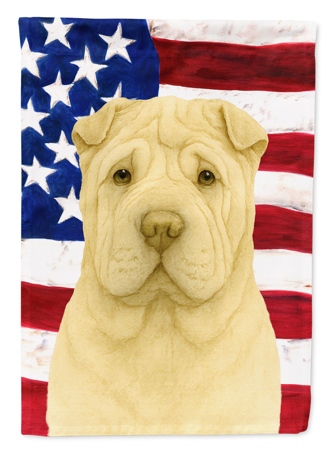 Cream Shar Pei American Flag House Flag 28x40 Porch Sleeve Pole Decorative Outside Yard Banner Artwork Wall Hanging, Polyester