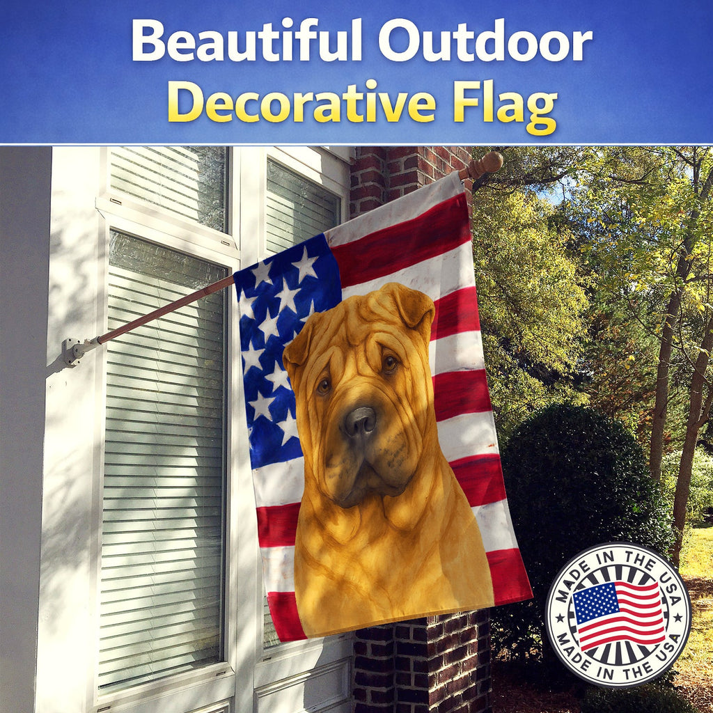 Fawn Shar Pei American Flag House Flag 28x40 Porch Sleeve Pole Decorative Outside Yard Banner Artwork Wall Hanging, Polyester