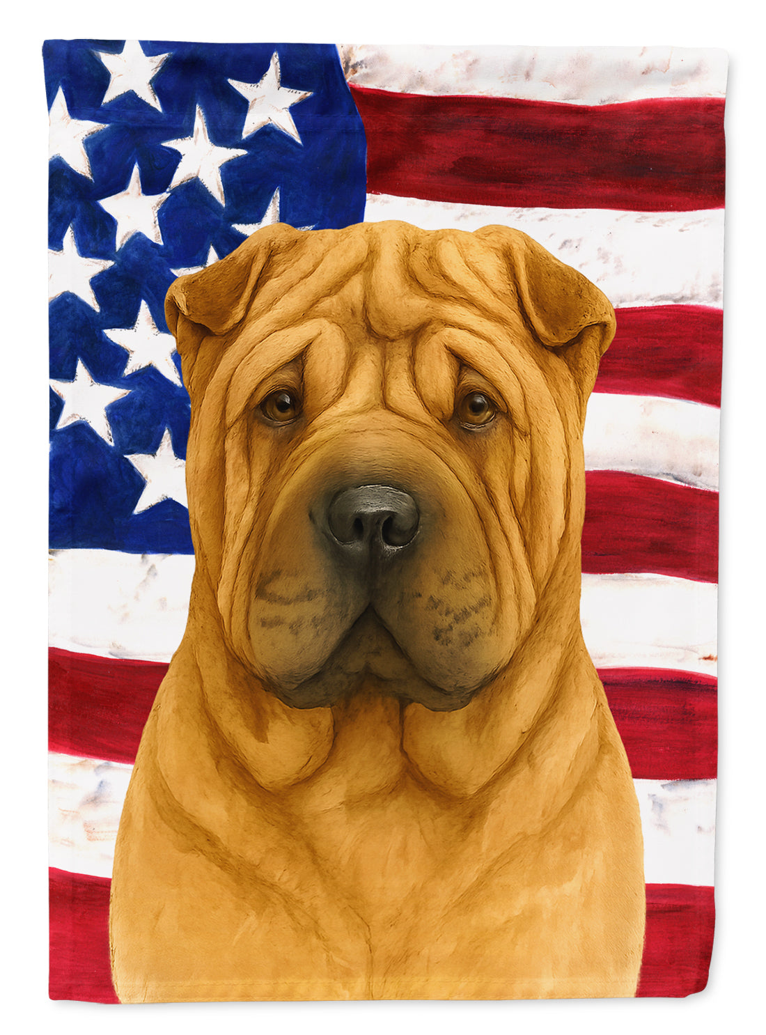 Fawn Shar Pei American Flag House Flag 28x40 Porch Sleeve Pole Decorative Outside Yard Banner Artwork Wall Hanging, Polyester