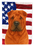 Red Shar Pei American Flag House Flag 28x40 Porch Sleeve Pole Decorative Outside Yard Banner Artwork Wall Hanging, Polyester