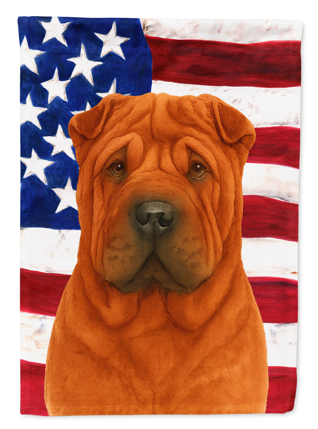 Red Shar Pei American Flag House Flag 28x40 Porch Sleeve Pole Decorative Outside Yard Banner Artwork Wall Hanging, Polyester