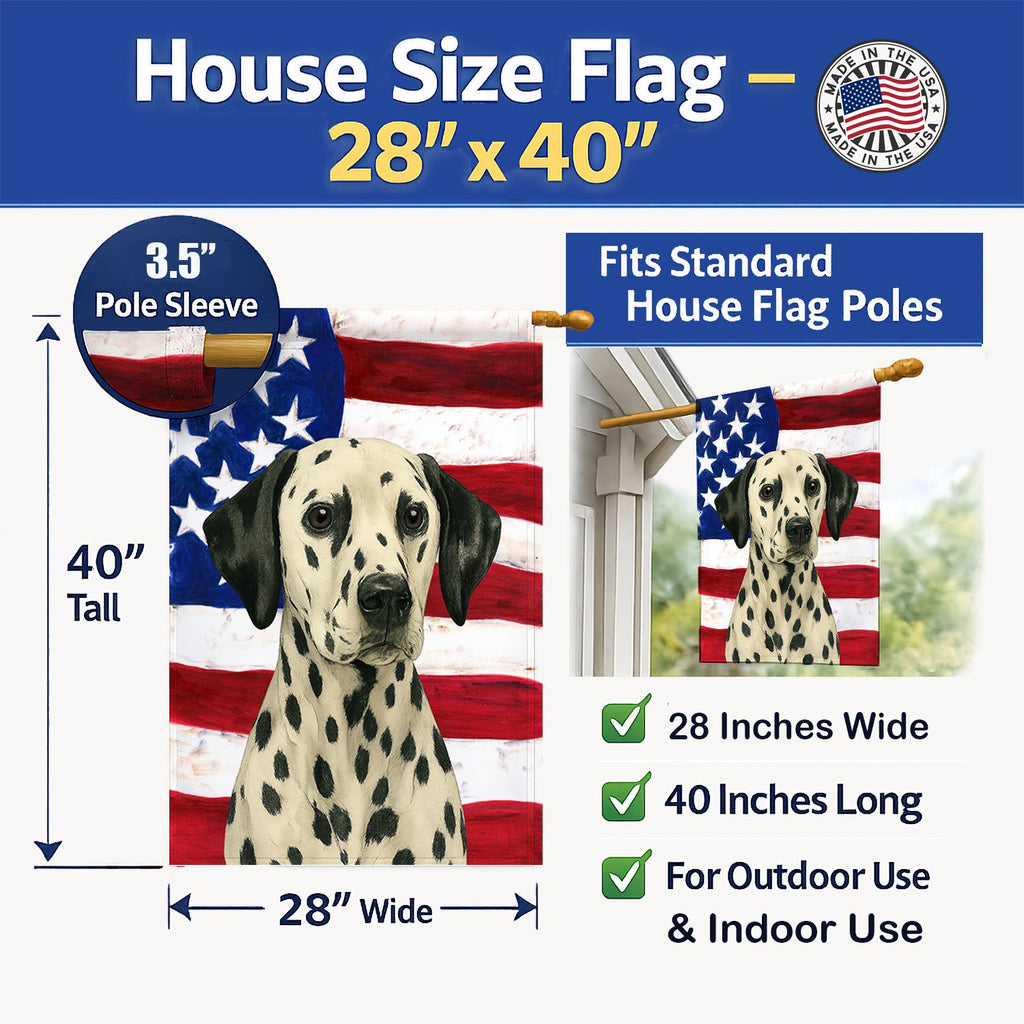 Dalmatian American Flag House Flag 28x40 Porch Sleeve Pole Decorative Outside Yard Banner Artwork Wall Hanging, Polyester