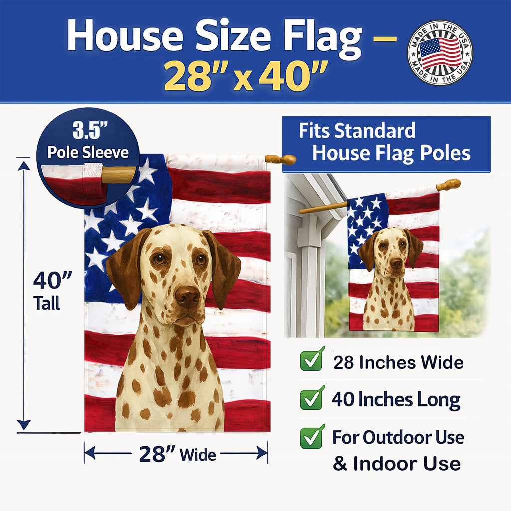 Liver Dalmatian American Flag House Flag 28x40 Porch Sleeve Pole Decorative Outside Yard Banner Artwork Wall Hanging, Polyester