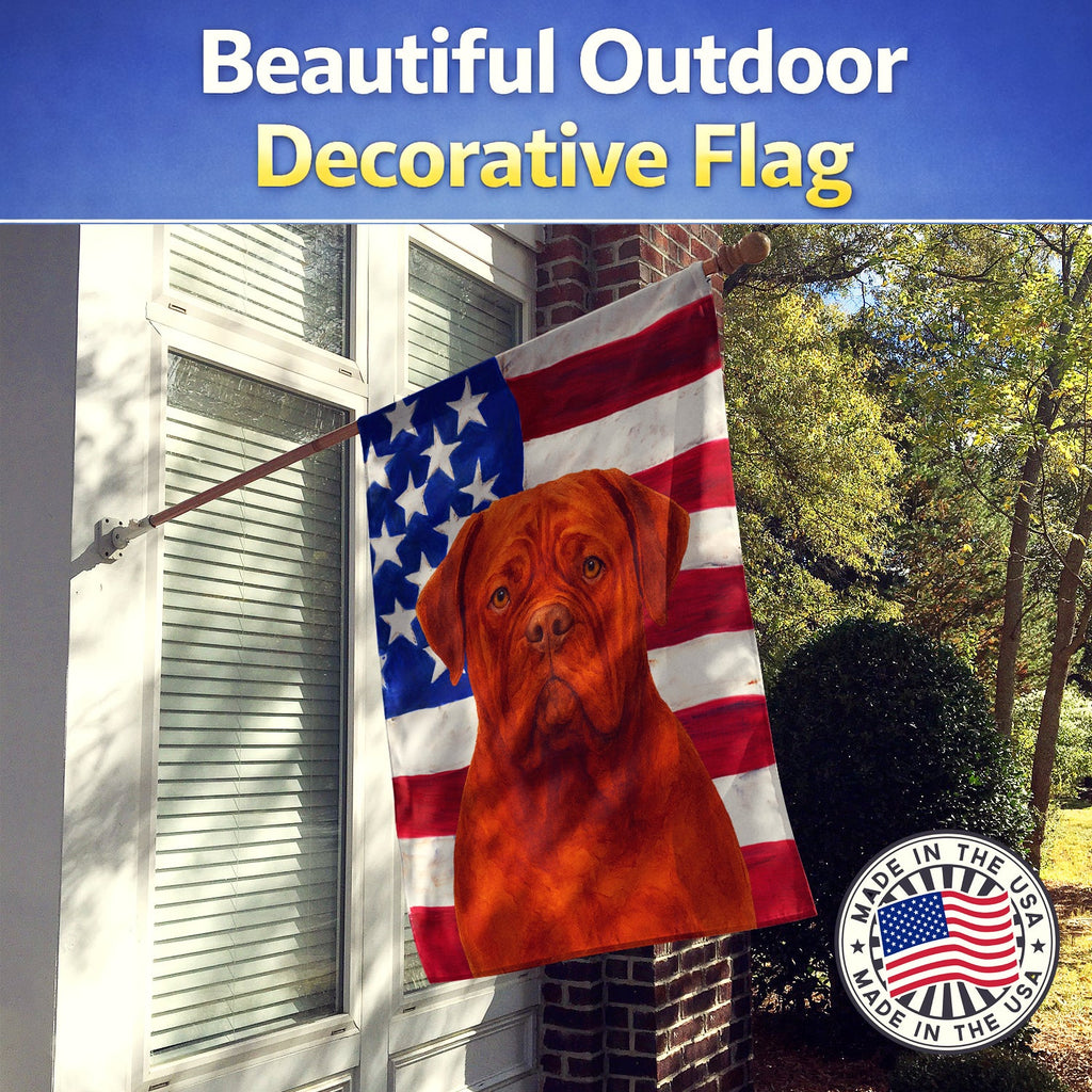 Mahogany Dogue de Bordeaux American Flag House Flag 28x40 Porch Sleeve Pole Decorative Outside Yard Banner Artwork Wall Hanging, Polyester