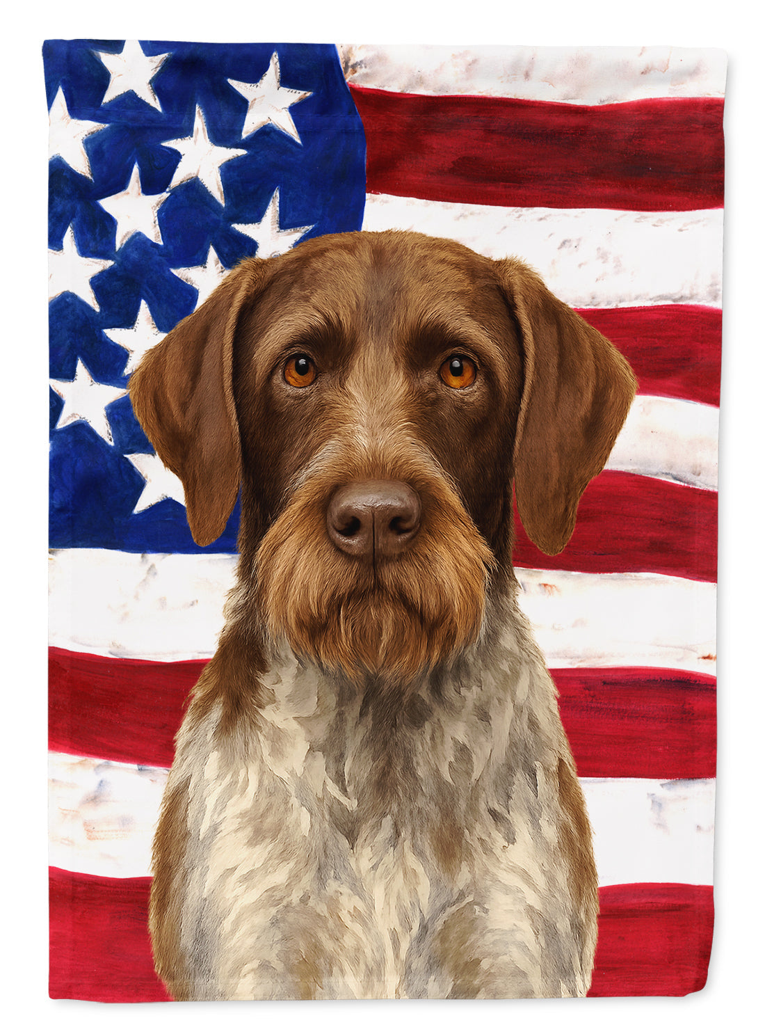 Liver and White German Wirehaired Pointer American Flag House Flag 28x40 Porch Sleeve Pole Decorative Outside Yard Banner Artwork Wall Hanging, Polyester