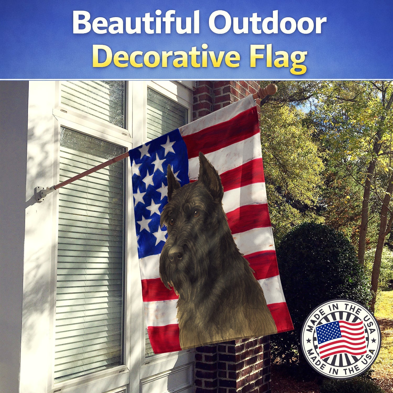 Black Giant Schnauzer American Flag House Flag 28x40 Porch Sleeve Pole Decorative Outside Yard Banner Artwork Wall Hanging, Polyester