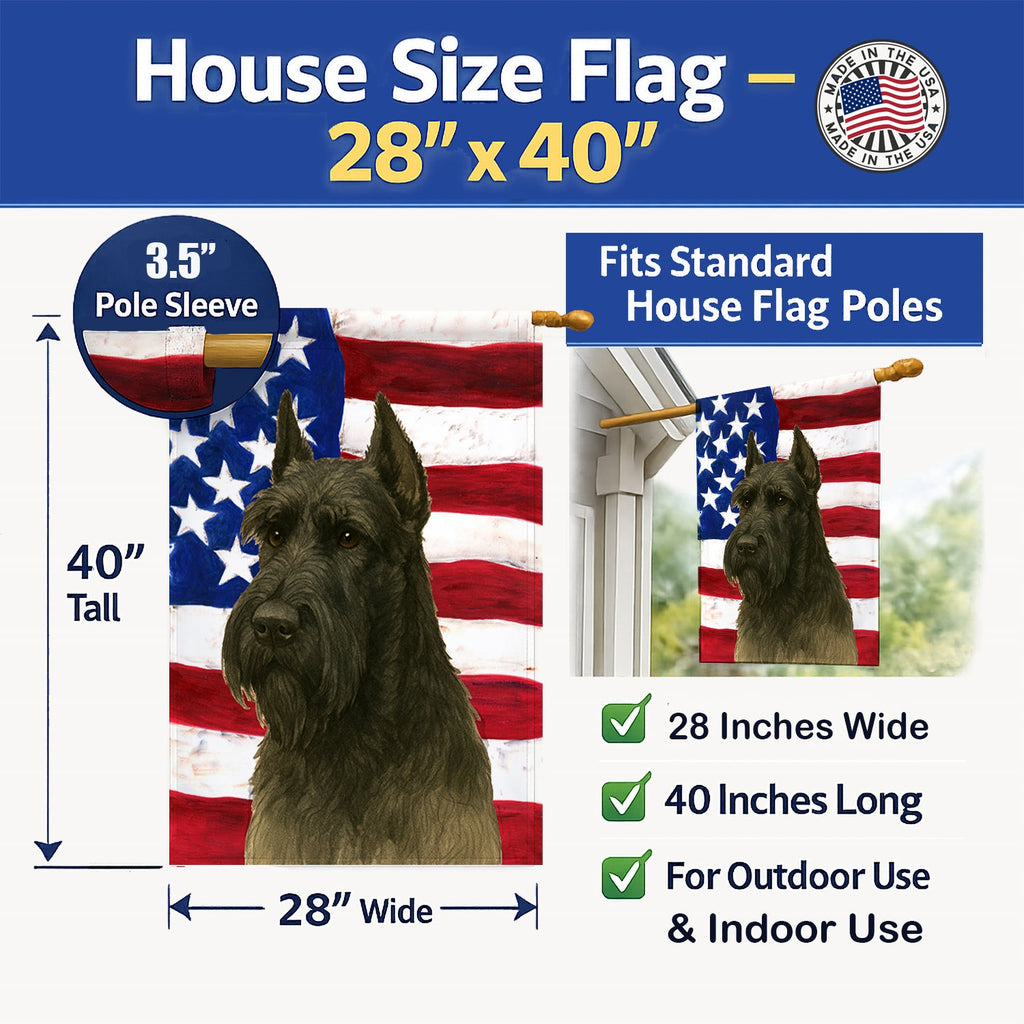 Black Giant Schnauzer American Flag House Flag 28x40 Porch Sleeve Pole Decorative Outside Yard Banner Artwork Wall Hanging, Polyester