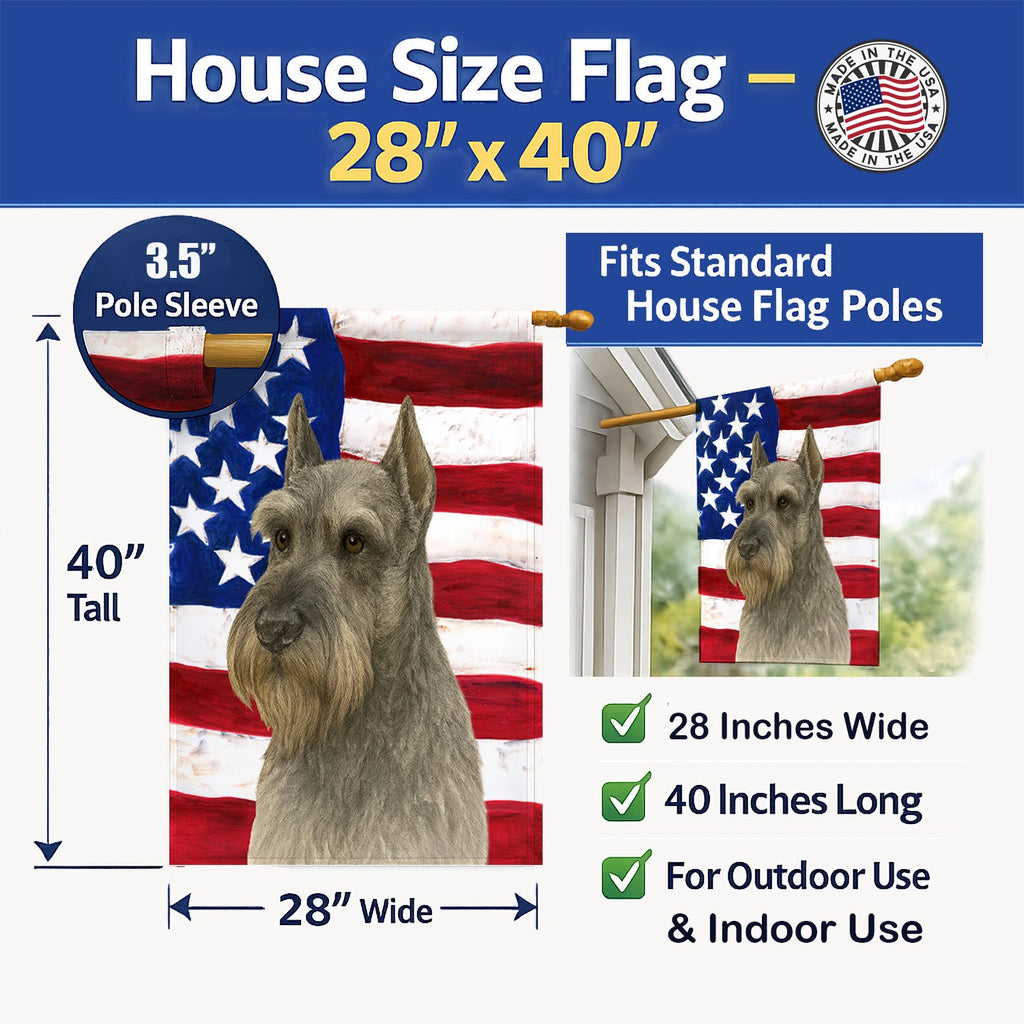 Pepper Giant Schnauzer American Flag House Flag 28x40 Porch Sleeve Pole Decorative Outside Yard Banner Artwork Wall Hanging, Polyester