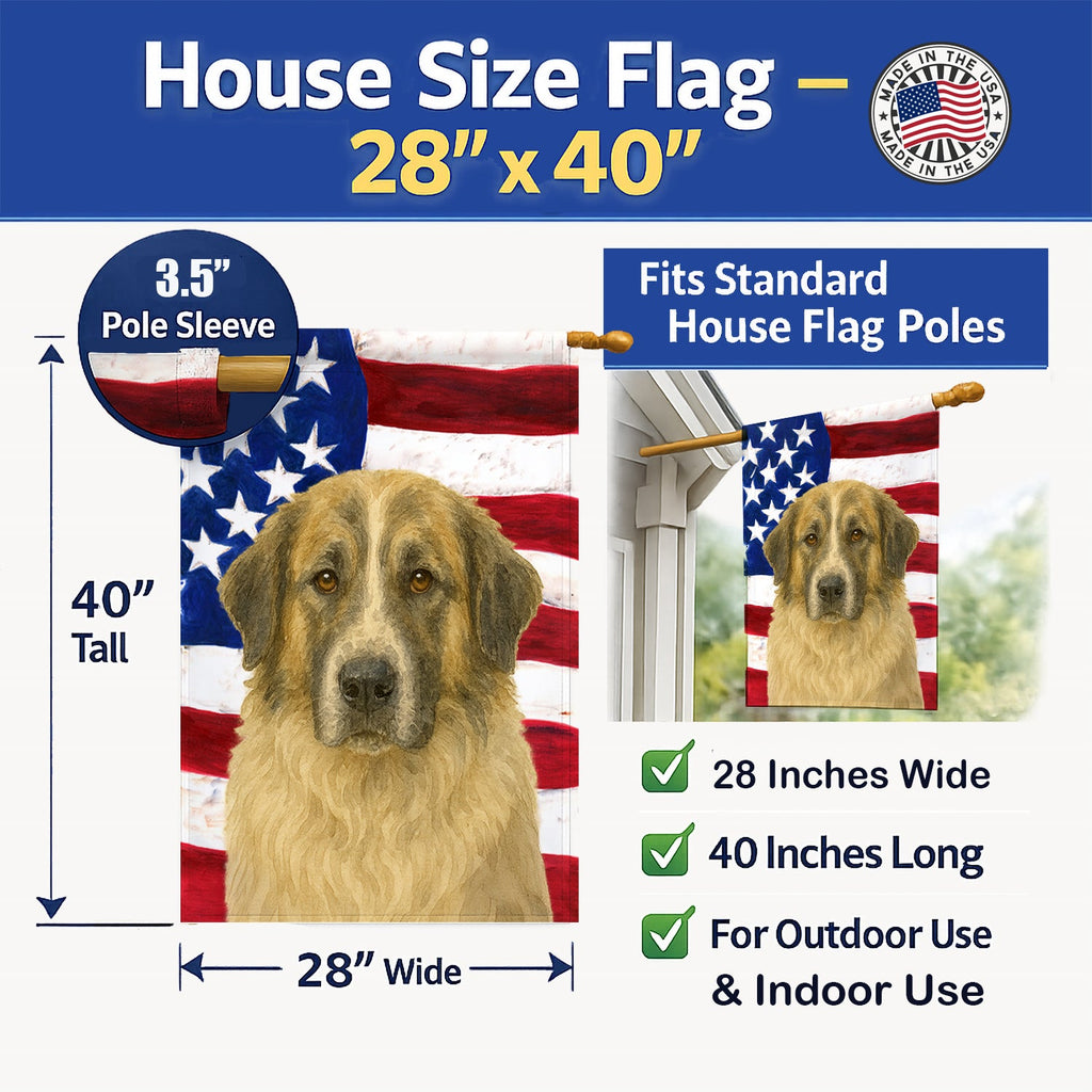 Badger Great Pyrenees American Flag House Flag 28x40 Porch Sleeve Pole Decorative Outside Yard Banner Artwork Wall Hanging, Polyester