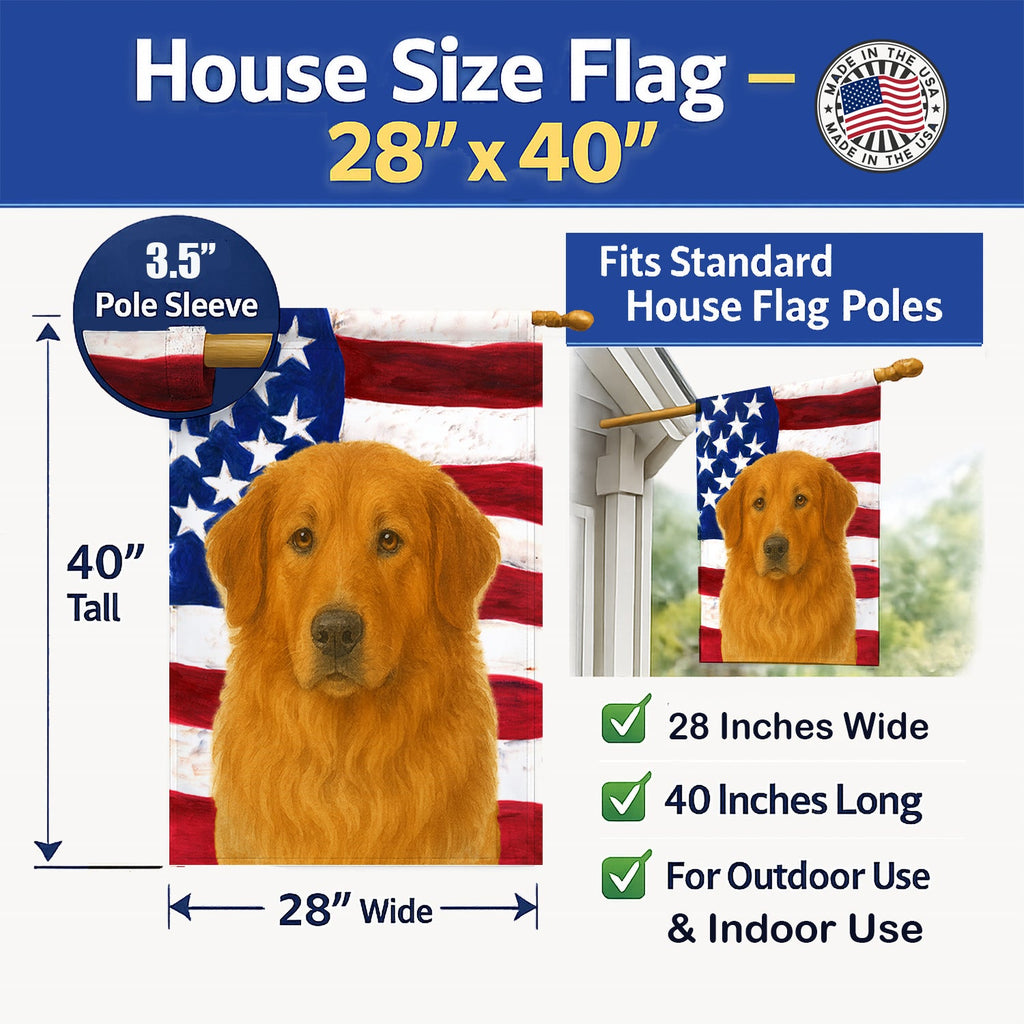 Reddish Brown Great Pyrenees American Flag House Flag 28x40 Porch Sleeve Pole Decorative Outside Yard Banner Artwork Wall Hanging, Polyester