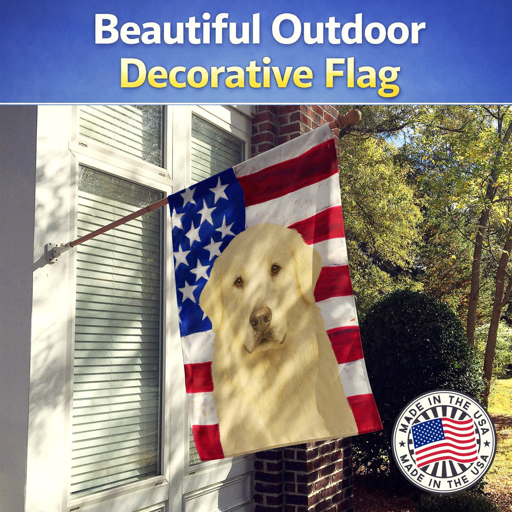White Great Pyrenees American Flag House Flag 28x40 Porch Sleeve Pole Decorative Outside Yard Banner Artwork Wall Hanging, Polyester