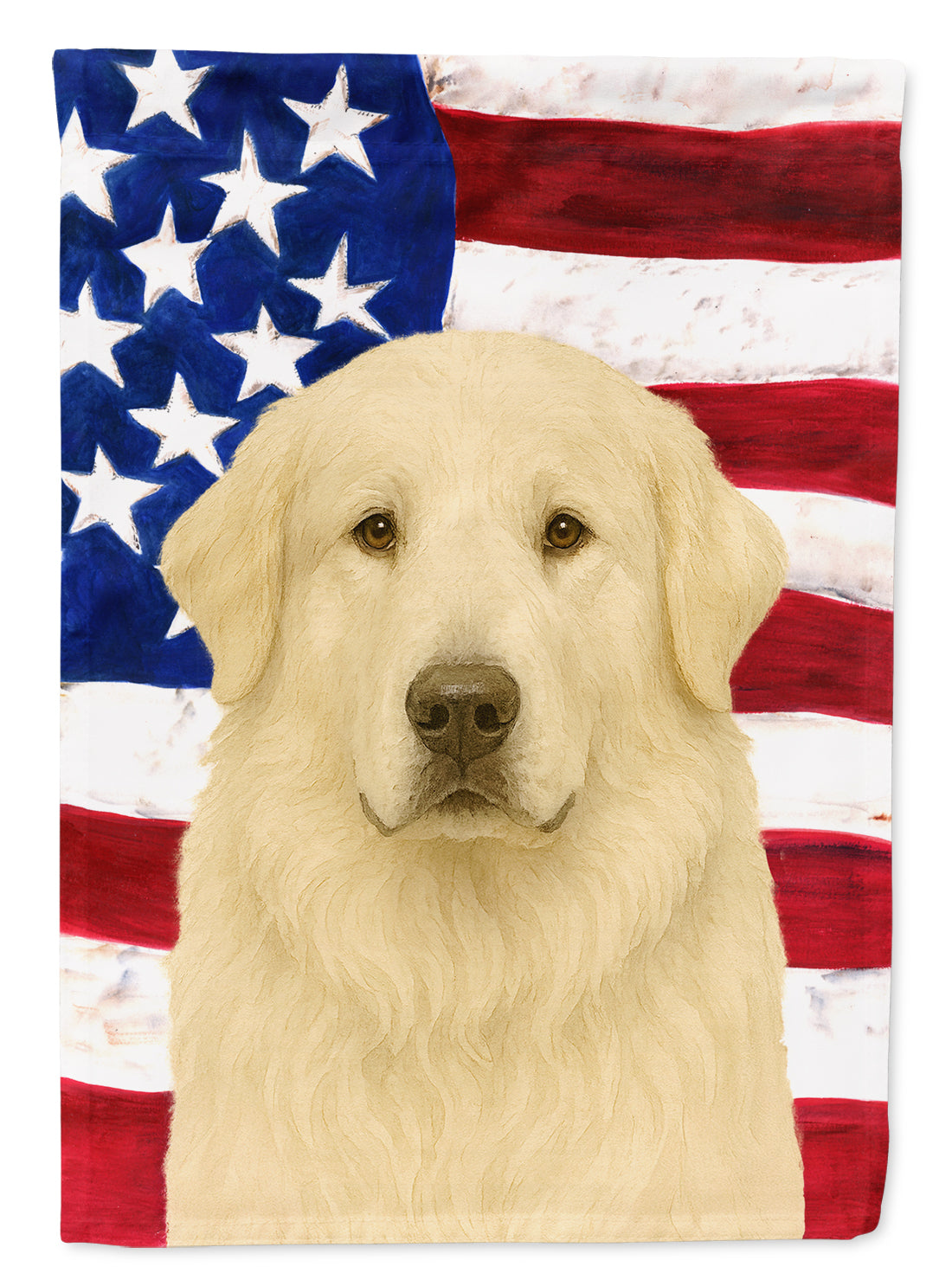 White Great Pyrenees American Flag House Flag 28x40 Porch Sleeve Pole Decorative Outside Yard Banner Artwork Wall Hanging, Polyester