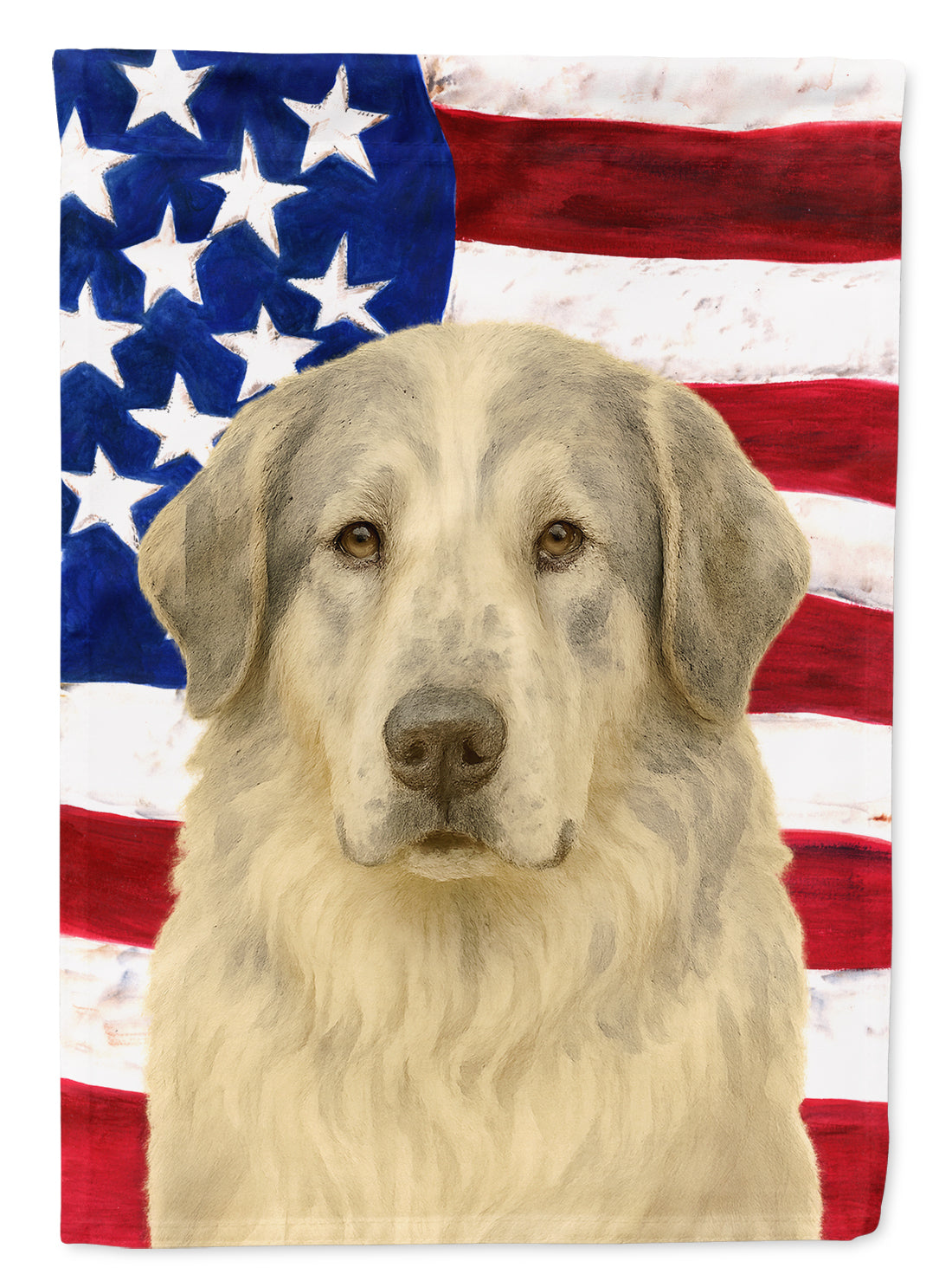 White with Gray Great Pyrenees American Flag House Flag 28x40 Porch Sleeve Pole Decorative Outside Yard Banner Artwork Wall Hanging, Polyester