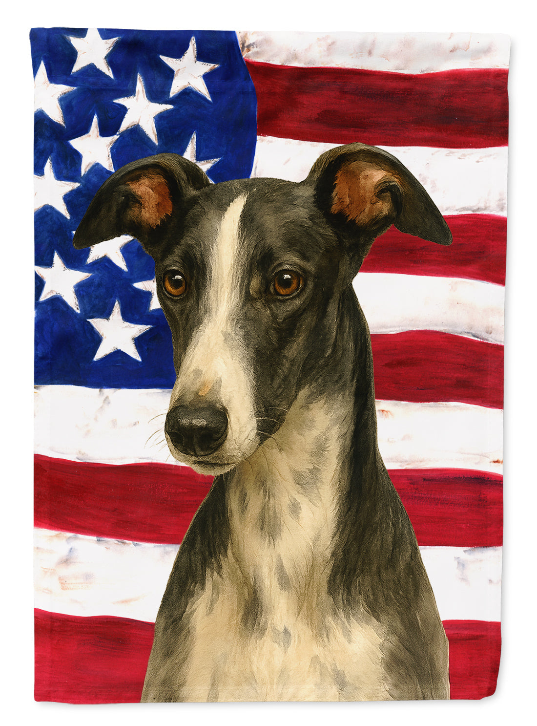 Black and White Greyhound American Flag House Flag 28x40 Porch Sleeve Pole Decorative Outside Yard Banner Artwork Wall Hanging, Polyester