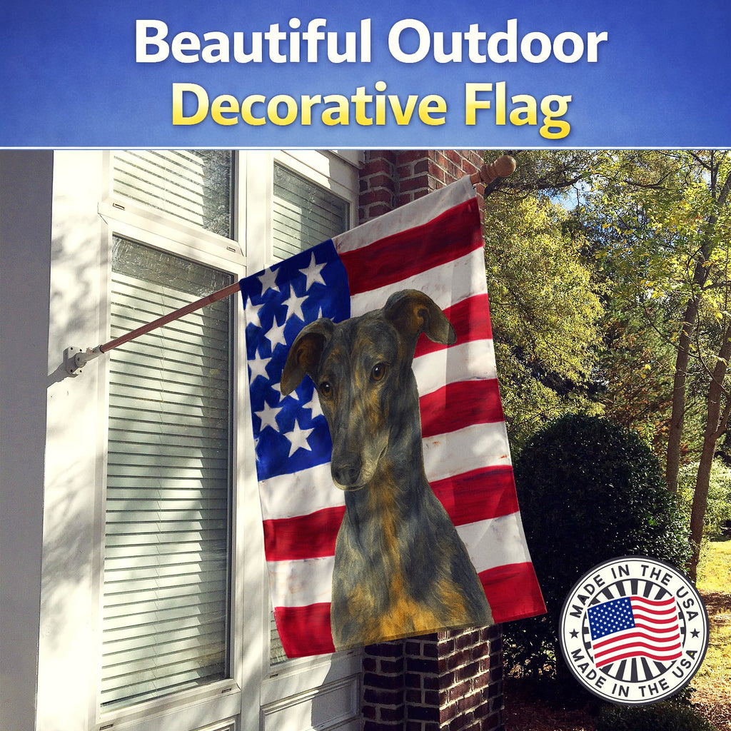 Blue Brindle Greyhound American Flag House Flag 28x40 Porch Sleeve Pole Decorative Outside Yard Banner Artwork Wall Hanging, Polyester