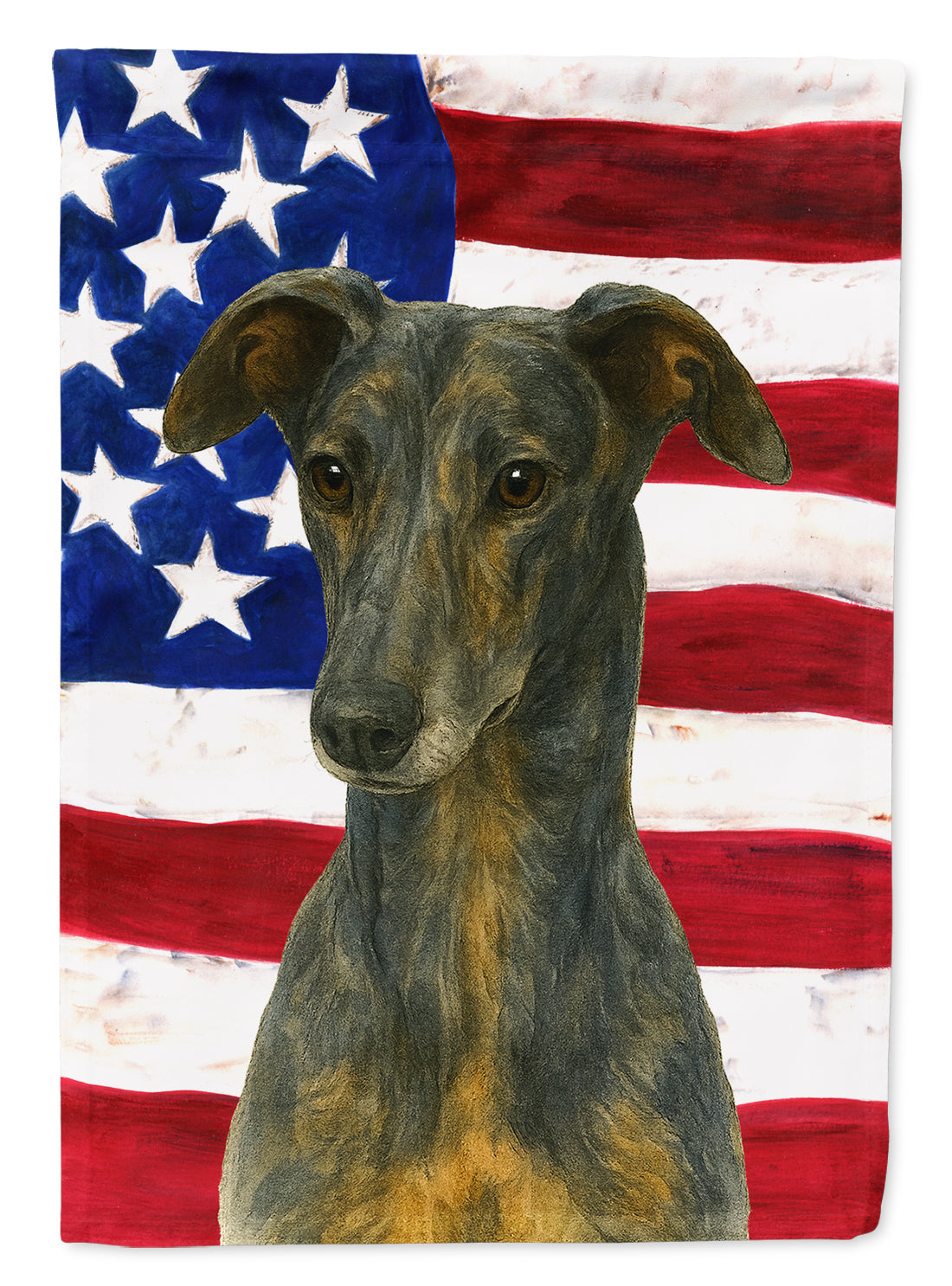 Blue Brindle Greyhound American Flag House Flag 28x40 Porch Sleeve Pole Decorative Outside Yard Banner Artwork Wall Hanging, Polyester