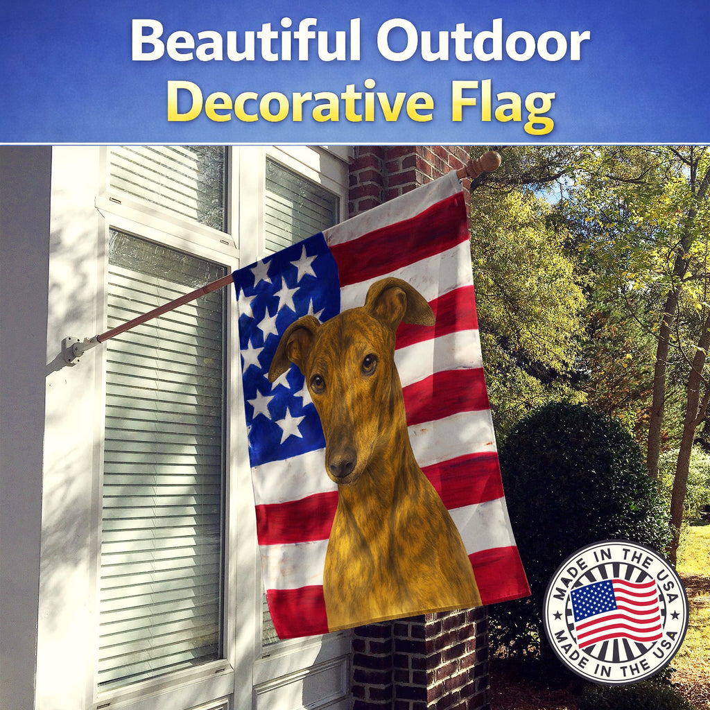 Brindle Greyhound American Flag House Flag 28x40 Porch Sleeve Pole Decorative Outside Yard Banner Artwork Wall Hanging, Polyester