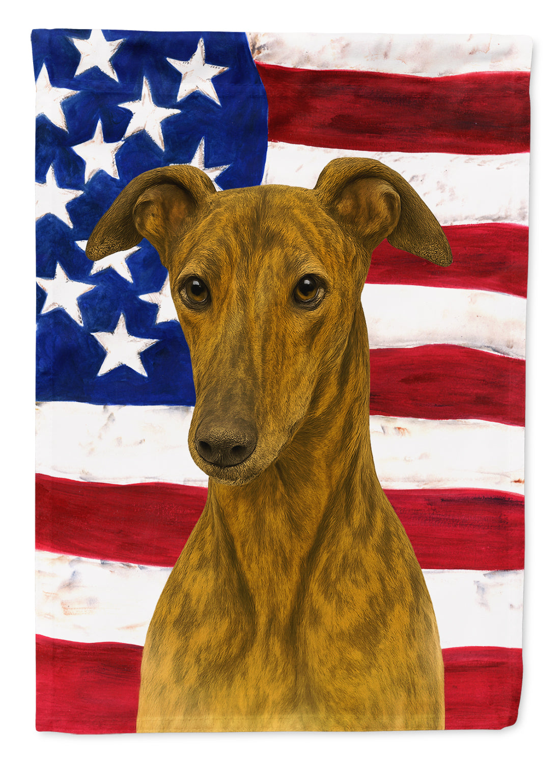 Brindle Greyhound American Flag House Flag 28x40 Porch Sleeve Pole Decorative Outside Yard Banner Artwork Wall Hanging, Polyester