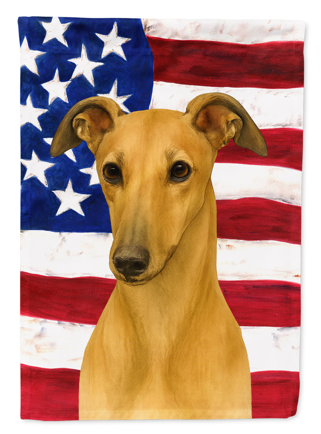 Fawn Greyhound American Flag House Flag 28x40 Porch Sleeve Pole Decorative Outside Yard Banner Artwork Wall Hanging, Polyester