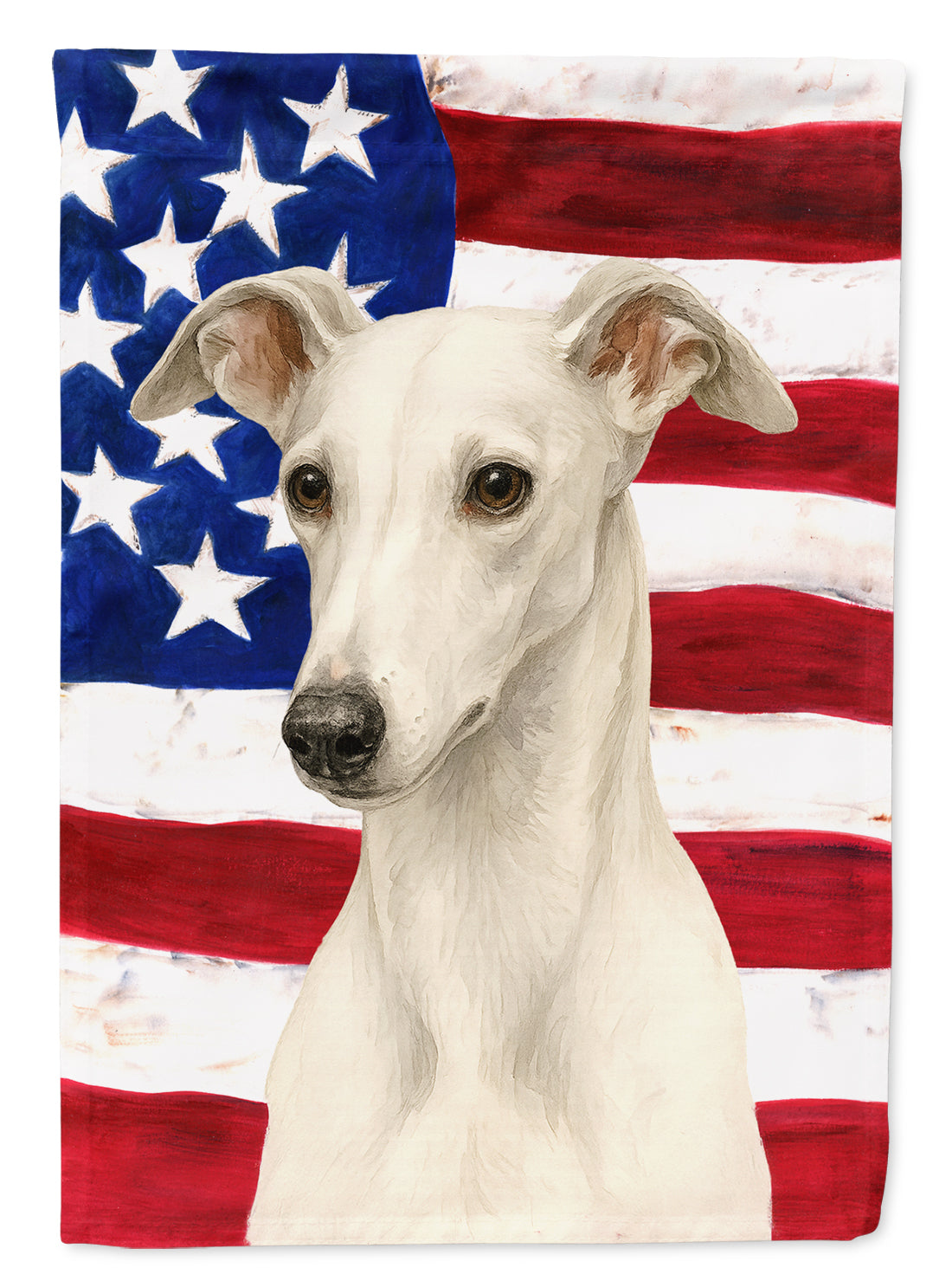 White Greyhound American Flag House Flag 28x40 Porch Sleeve Pole Decorative Outside Yard Banner Artwork Wall Hanging, Polyester