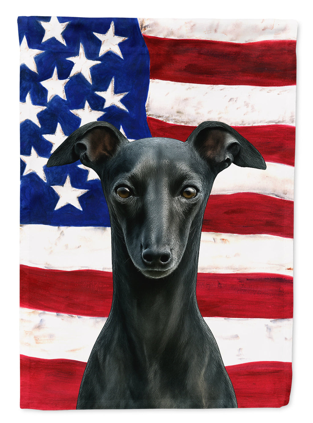 Black Italian Greyhound American Flag House Flag 28x40 Porch Sleeve Pole Decorative Outside Yard Banner Artwork Wall Hanging, Polyester
