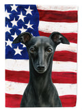 Black Italian Greyhound American Flag House Flag 28x40 Porch Sleeve Pole Decorative Outside Yard Banner Artwork Wall Hanging, Polyester