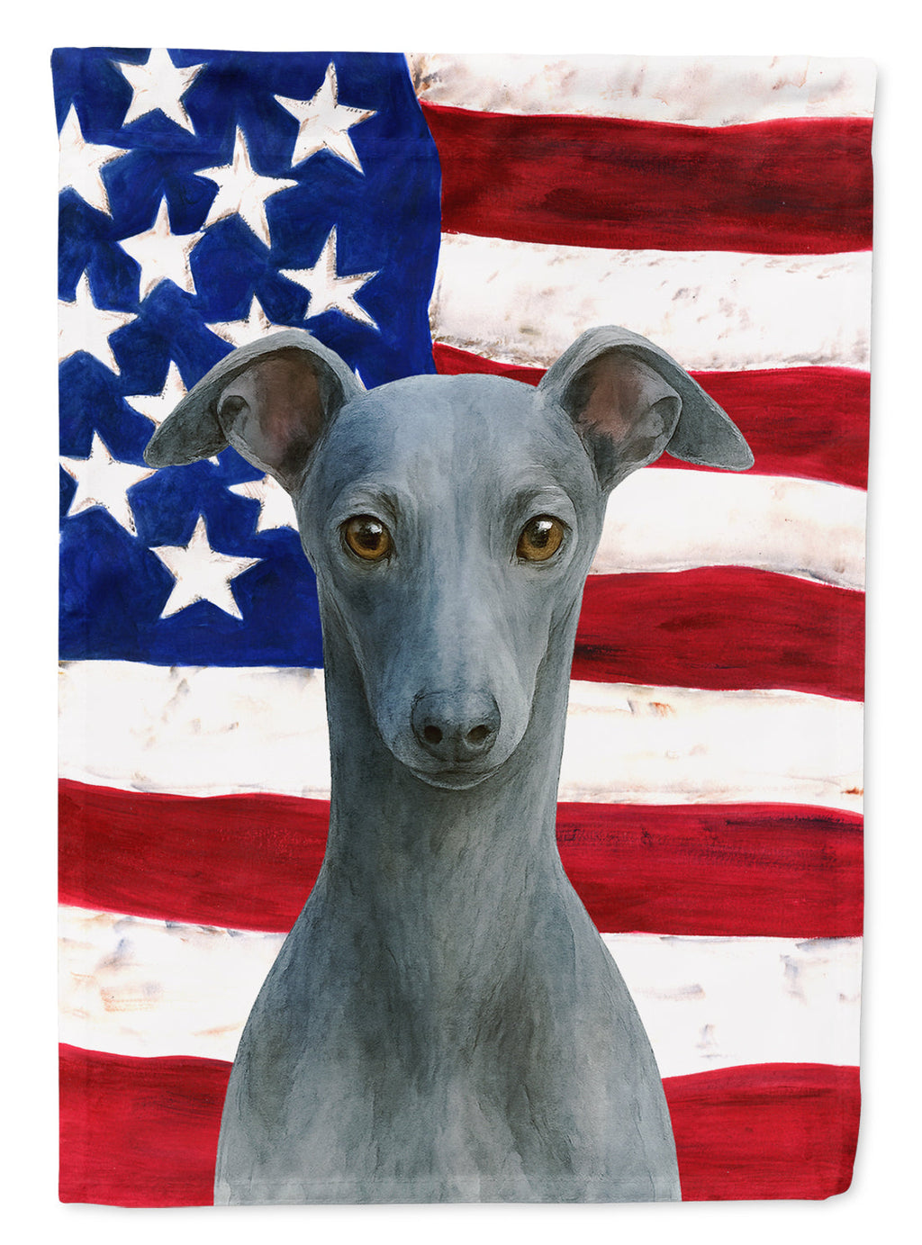 Blue Italian Greyhound American Flag House Flag 28x40 Porch Sleeve Pole Decorative Outside Yard Banner Artwork Wall Hanging, Polyester