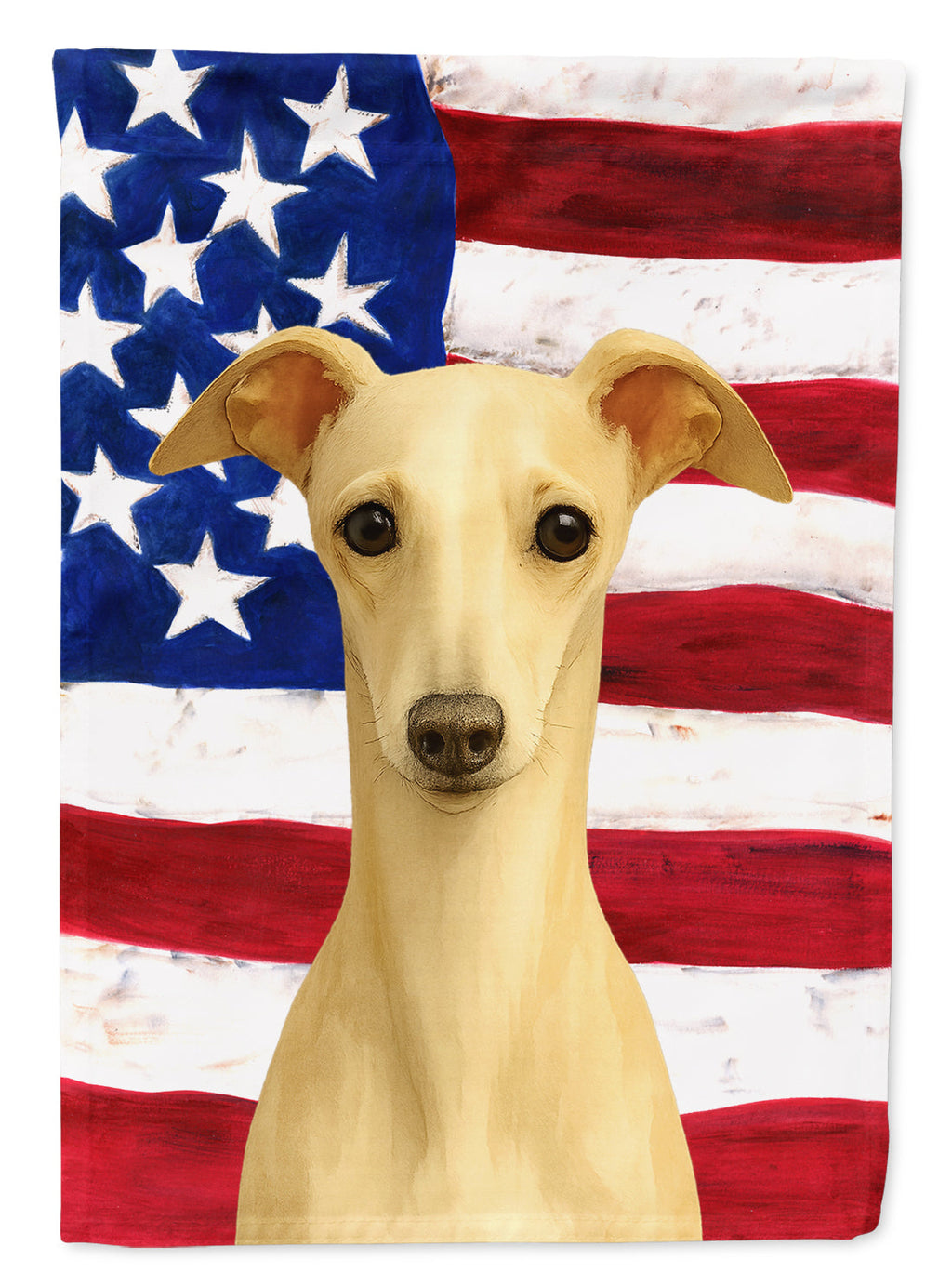 Cream Italian Greyhound American Flag House Flag 28x40 Porch Sleeve Pole Decorative Outside Yard Banner Artwork Wall Hanging, Polyester