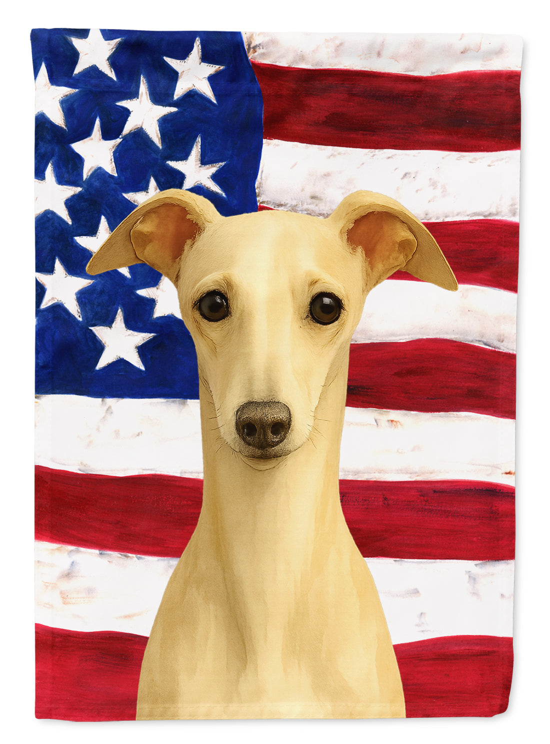 Cream Italian Greyhound American Flag House Flag 28x40 Porch Sleeve Pole Decorative Outside Yard Banner Artwork Wall Hanging, Polyester