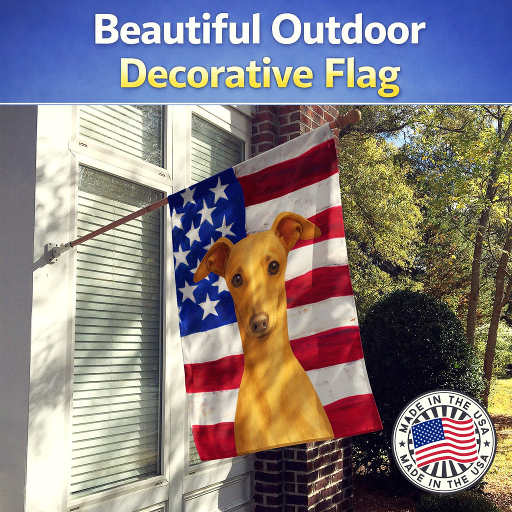 Fawn Italian Greyhound American Flag House Flag 28x40 Porch Sleeve Pole Decorative Outside Yard Banner Artwork Wall Hanging, Polyester