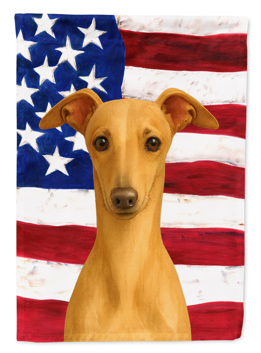 Fawn Italian Greyhound American Flag House Flag 28x40 Porch Sleeve Pole Decorative Outside Yard Banner Artwork Wall Hanging, Polyester