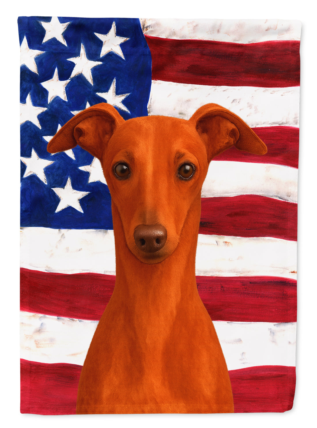 Red Italian Greyhound American Flag House Flag 28x40 Porch Sleeve Pole Decorative Outside Yard Banner Artwork Wall Hanging, Polyester