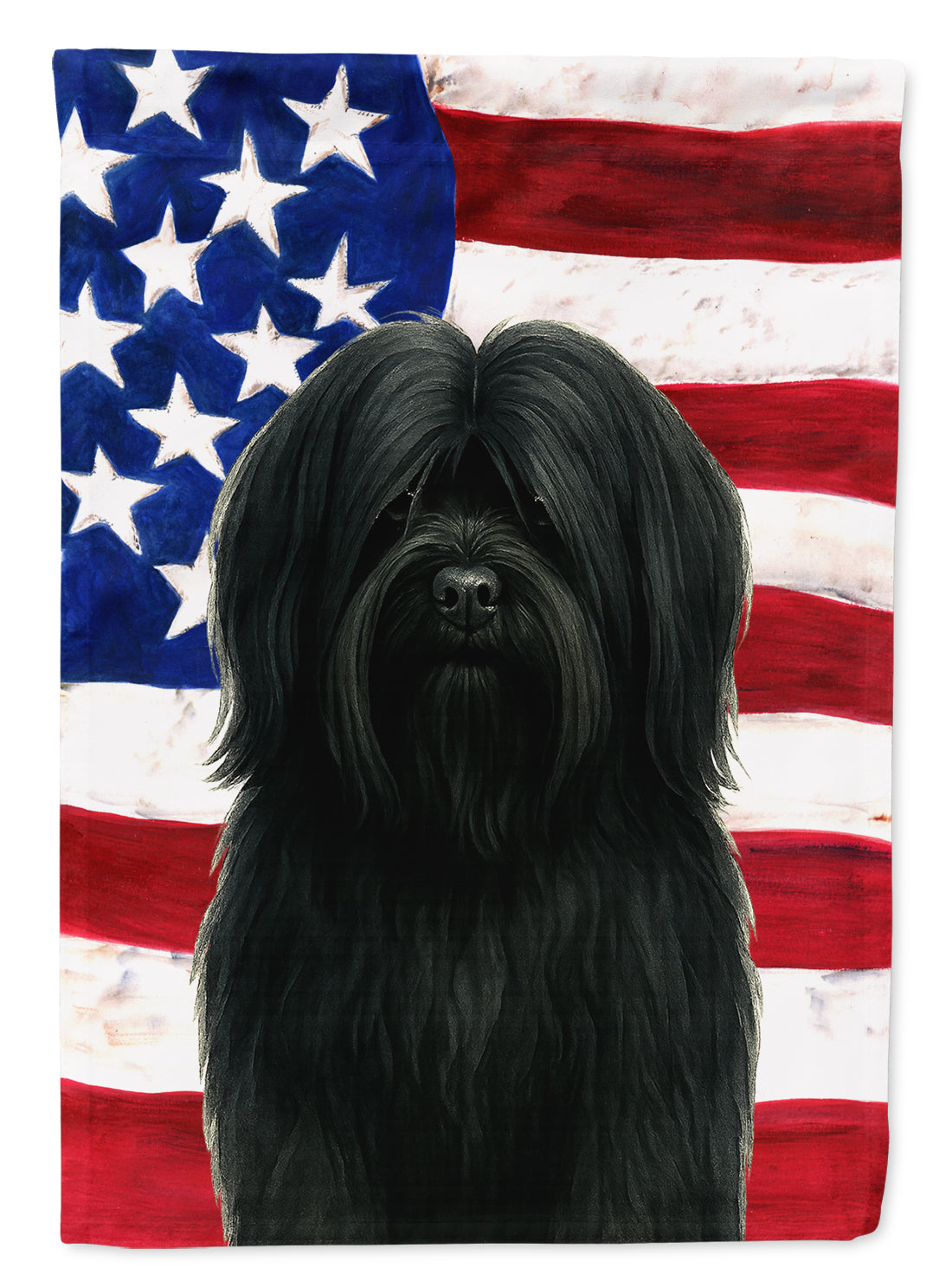 Black Lhasa Apso American Flag House Flag 28x40 Porch Sleeve Pole Decorative Outside Yard Banner Artwork Wall Hanging, Polyester