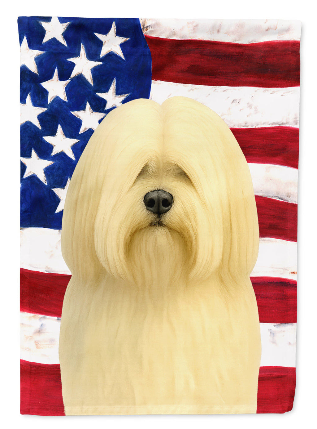 Cream Lhasa Apso American Flag House Flag 28x40 Porch Sleeve Pole Decorative Outside Yard Banner Artwork Wall Hanging, Polyester