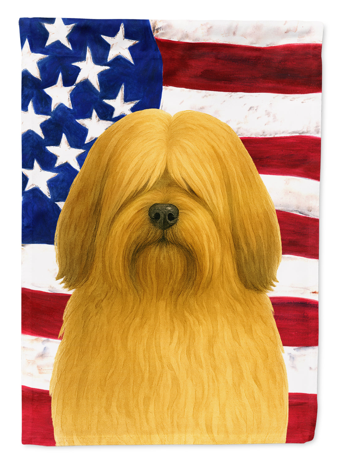 Gold Lhasa Apso American Flag House Flag 28x40 Porch Sleeve Pole Decorative Outside Yard Banner Artwork Wall Hanging, Polyester