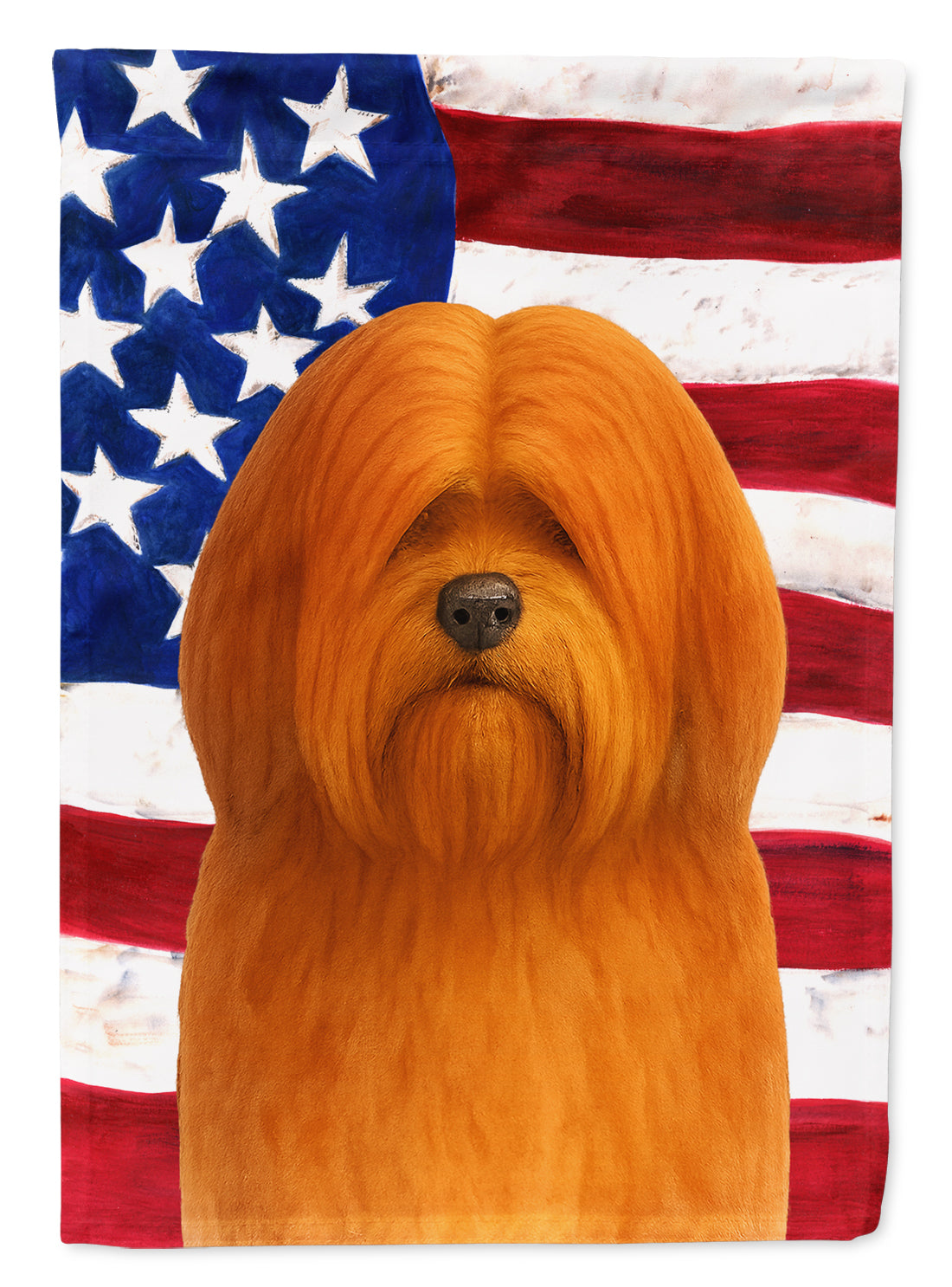 Red Lhasa Apso American Flag House Flag 28x40 Porch Sleeve Pole Decorative Outside Yard Banner Artwork Wall Hanging, Polyester