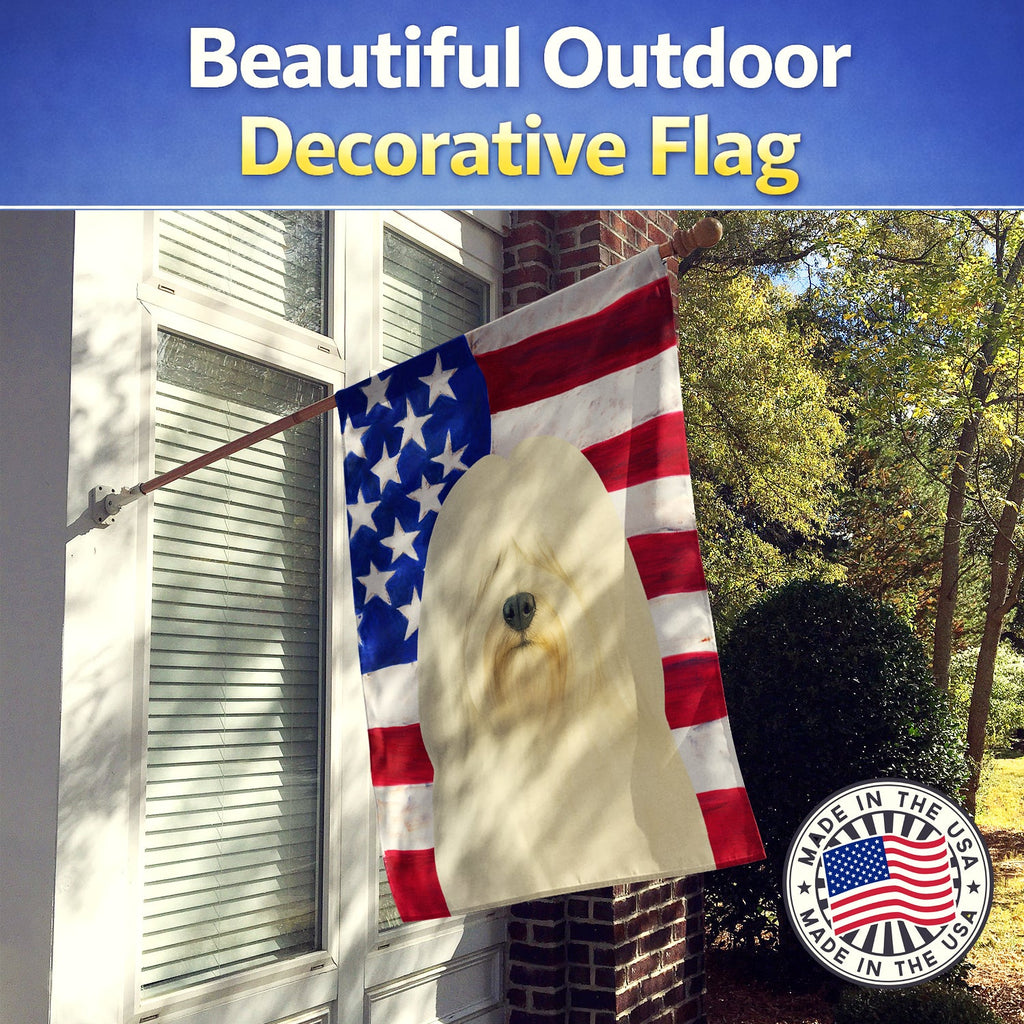 White Lhasa Apso American Flag House Flag 28x40 Porch Sleeve Pole Decorative Outside Yard Banner Artwork Wall Hanging, Polyester