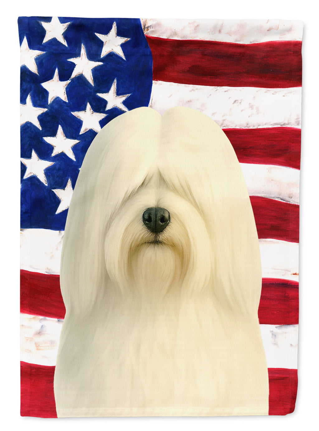 White Lhasa Apso American Flag House Flag 28x40 Porch Sleeve Pole Decorative Outside Yard Banner Artwork Wall Hanging, Polyester