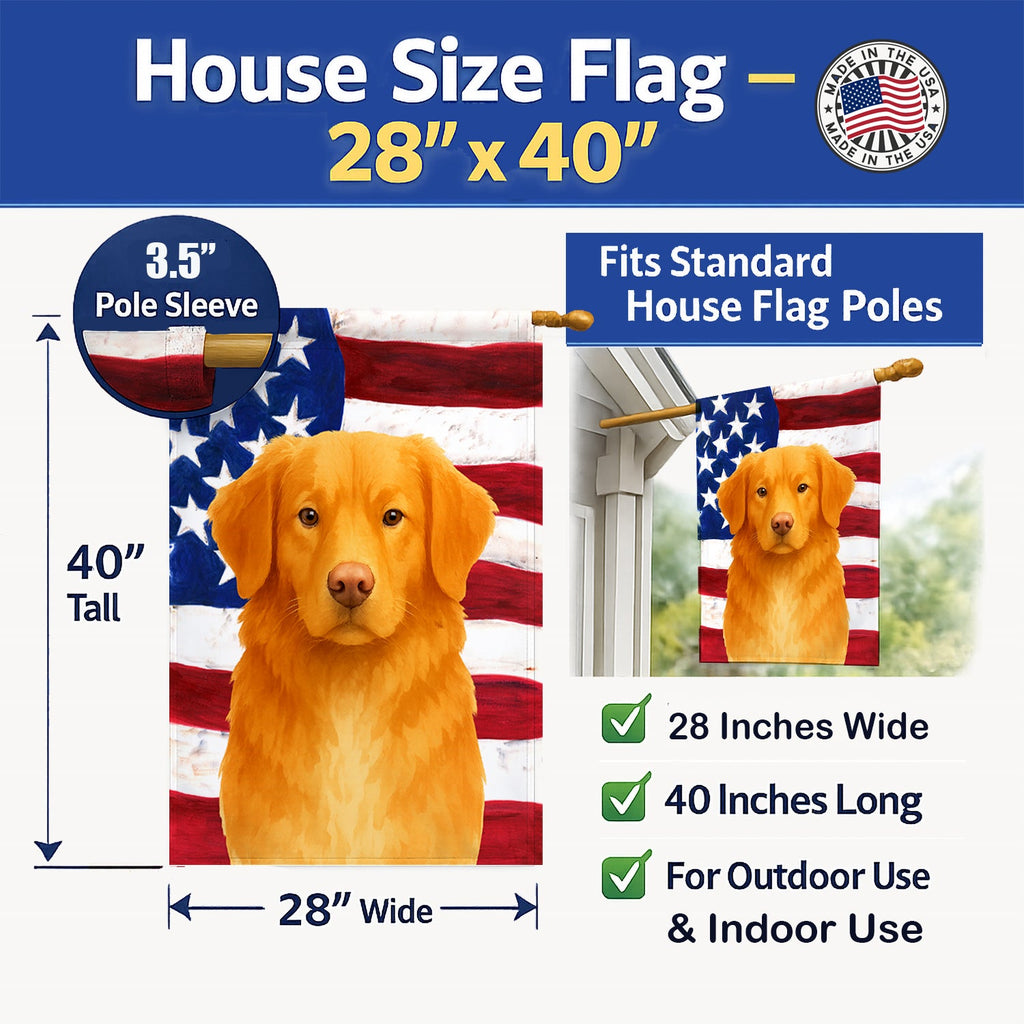 Orange Nova Scotia Duck Tolling Retriever American Flag House Flag 28x40 Porch Sleeve Pole Decorative Outside Yard Banner Artwork Wall Hanging, Polyester