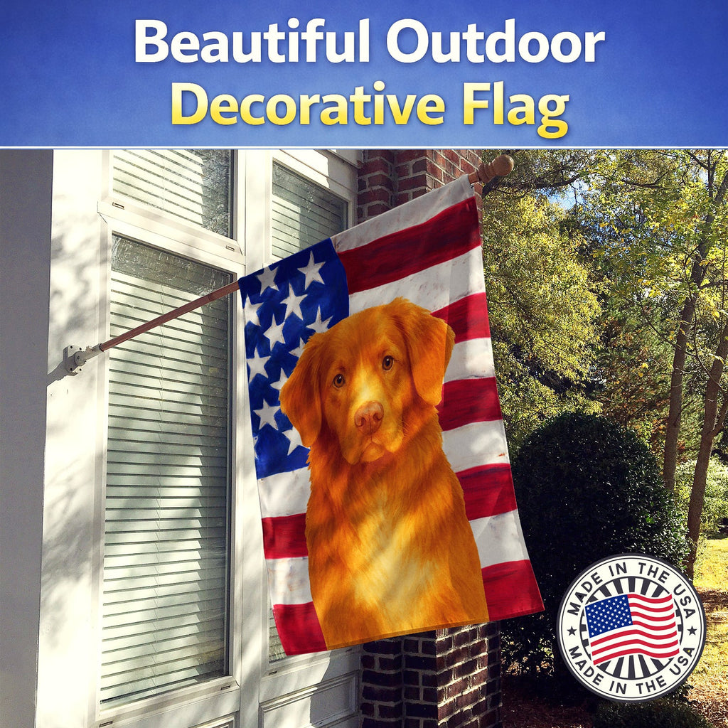 Red Nova Scotia Duck Tolling Retriever American Flag House Flag 28x40 Porch Sleeve Pole Decorative Outside Yard Banner Artwork Wall Hanging, Polyester