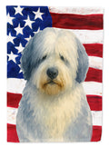 Blue and White Old English Sheepdog American Flag House Flag 28x40 Porch Sleeve Pole Decorative Outside Yard Banner Artwork Wall Hanging, Polyester