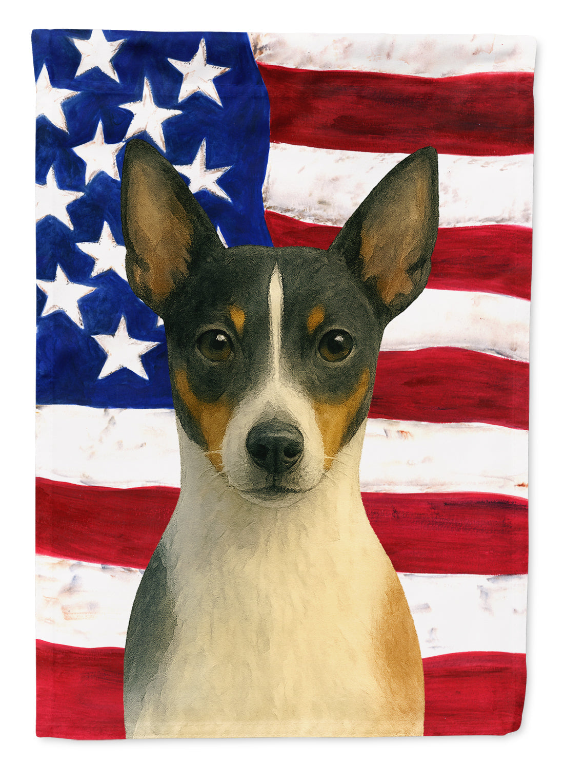 Black and White Rat Terrier American Flag House Flag 28x40 Porch Sleeve Pole Decorative Outside Yard Banner Artwork Wall Hanging, Polyester