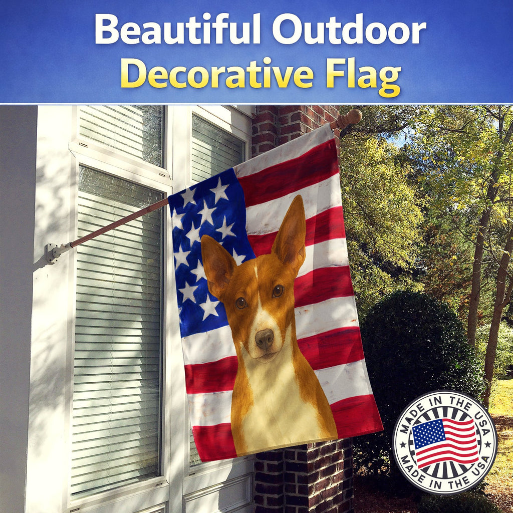 Chocolate and White Rat Terrier American Flag House Flag 28x40 Porch Sleeve Pole Decorative Outside Yard Banner Artwork Wall Hanging, Polyester