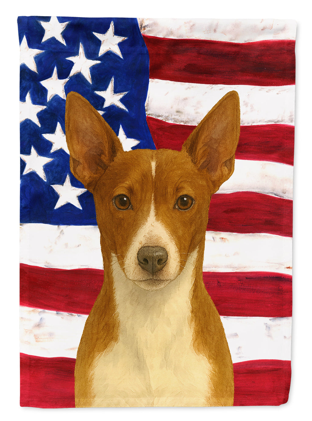 Chocolate and White Rat Terrier American Flag House Flag 28x40 Porch Sleeve Pole Decorative Outside Yard Banner Artwork Wall Hanging, Polyester