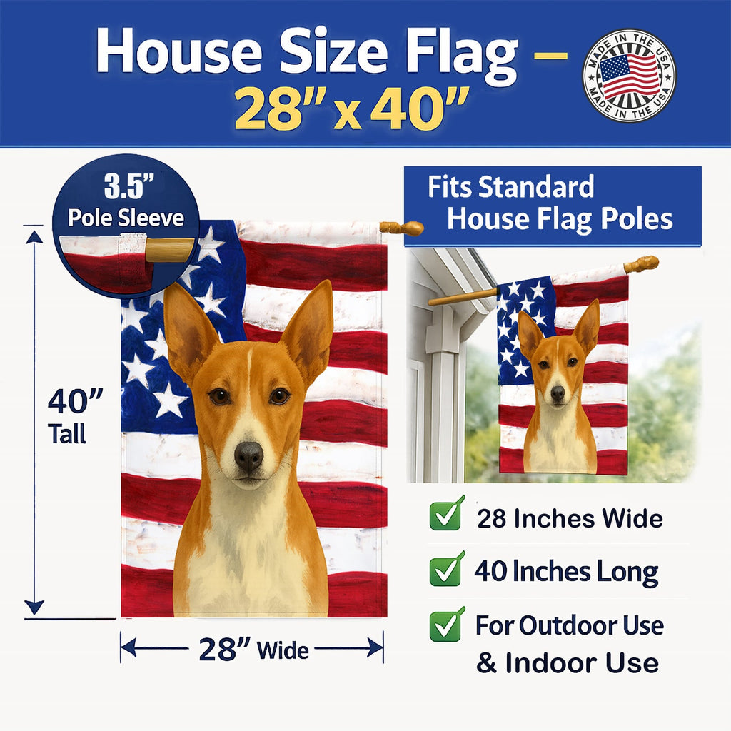 Red and White Rat Terrier American Flag House Flag 28x40 Porch Sleeve Pole Decorative Outside Yard Banner Artwork Wall Hanging, Polyester