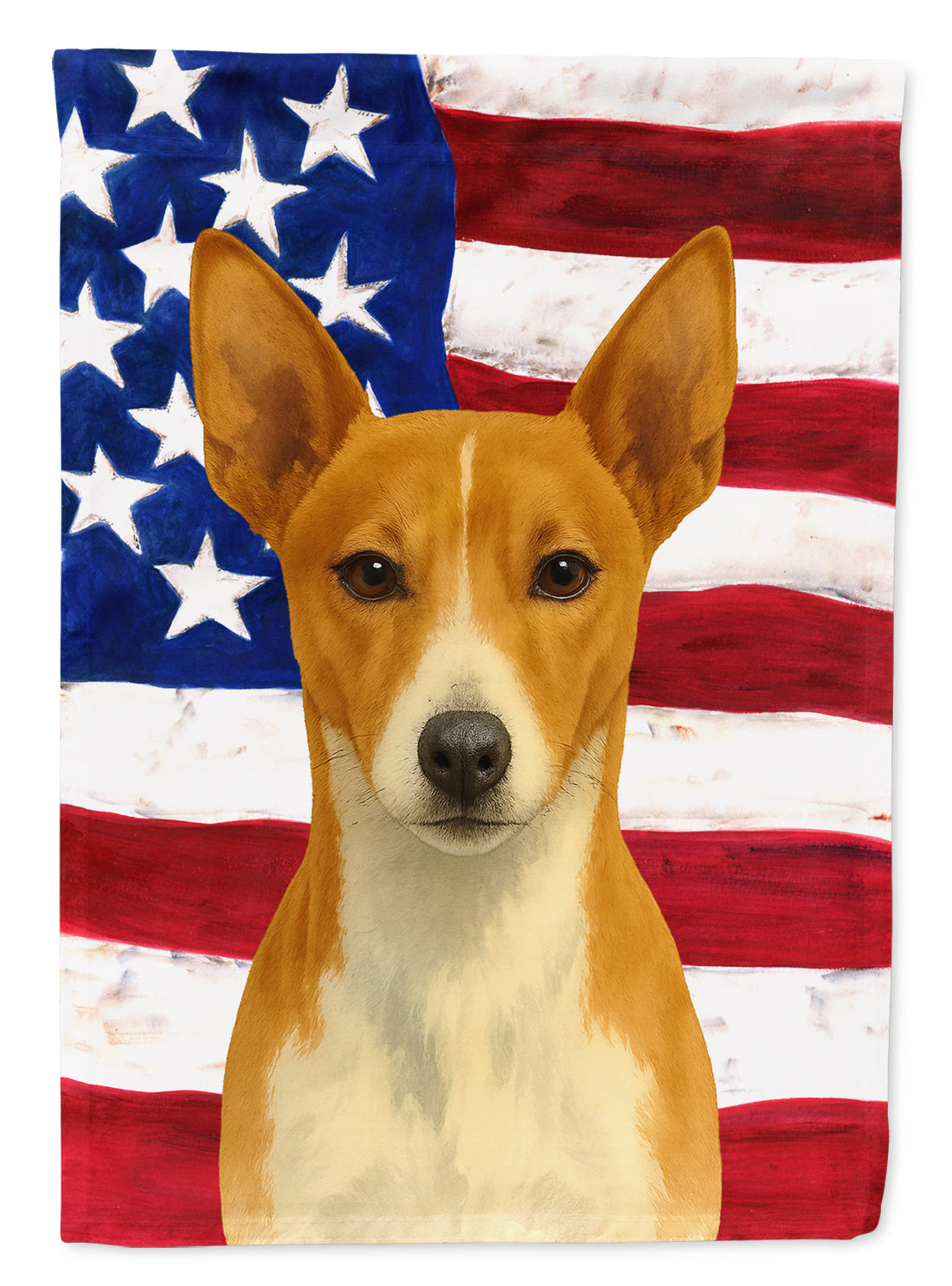 Red and White Rat Terrier American Flag House Flag 28x40 Porch Sleeve Pole Decorative Outside Yard Banner Artwork Wall Hanging, Polyester