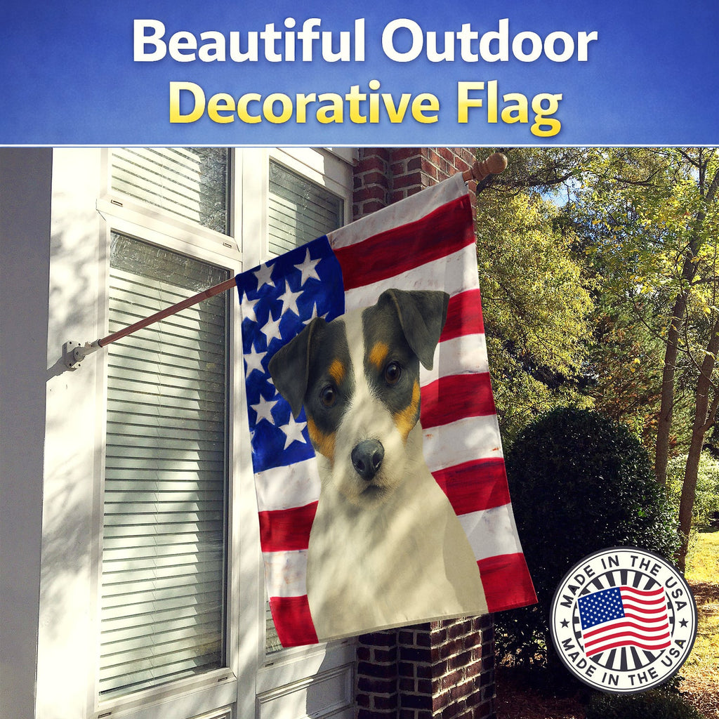 White and Black Jack Russell Terrier American Flag House Flag 28x40 Porch Sleeve Pole Decorative Outside Yard Banner Artwork Wall Hanging, Polyester