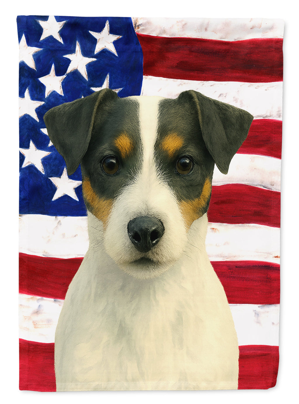 White and Black Jack Russell Terrier American Flag House Flag 28x40 Porch Sleeve Pole Decorative Outside Yard Banner Artwork Wall Hanging, Polyester