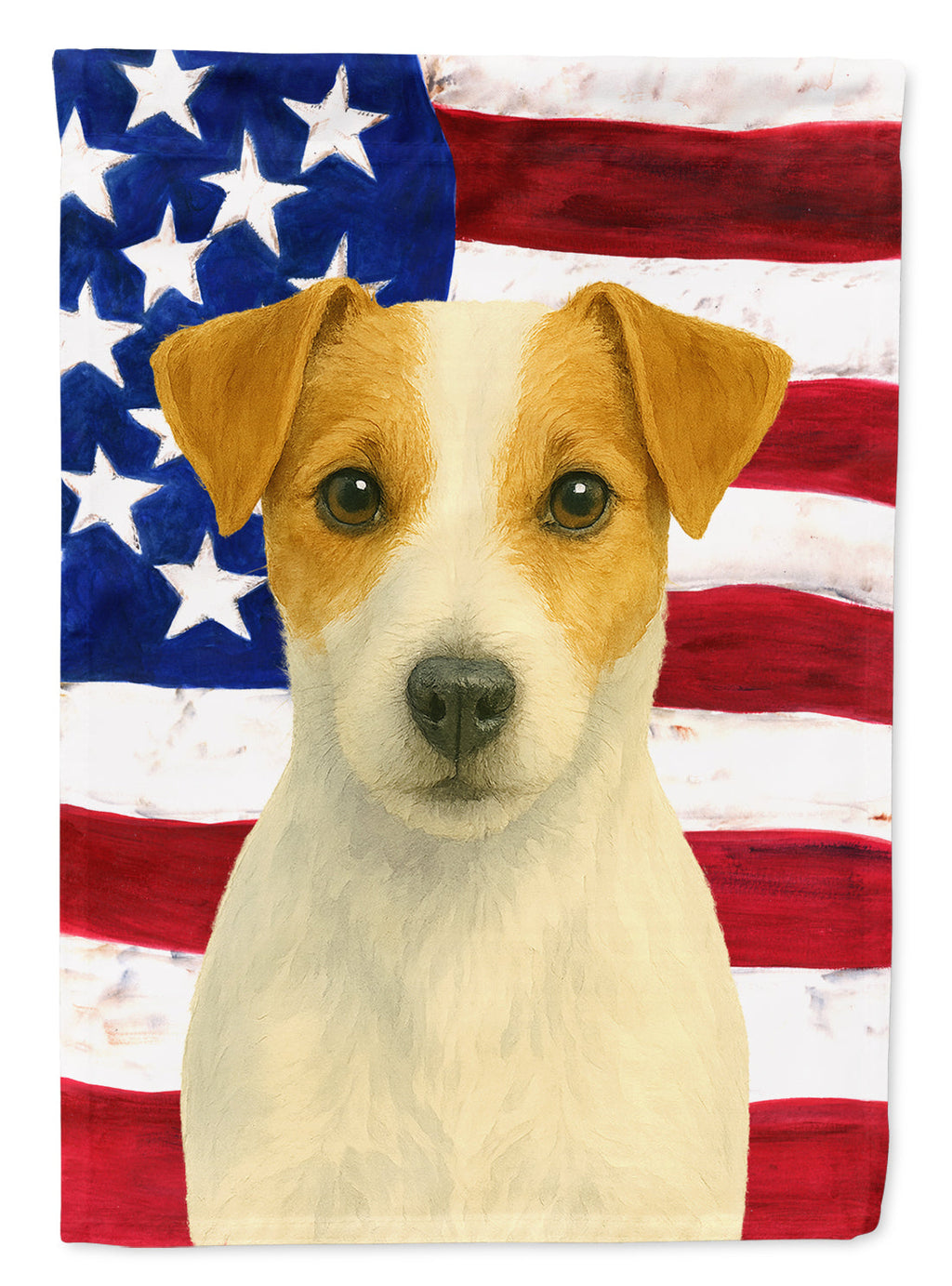 White and Tan Jack Russell Terrier American Flag House Flag 28x40 Porch Sleeve Pole Decorative Outside Yard Banner Artwork Wall Hanging, Polyester