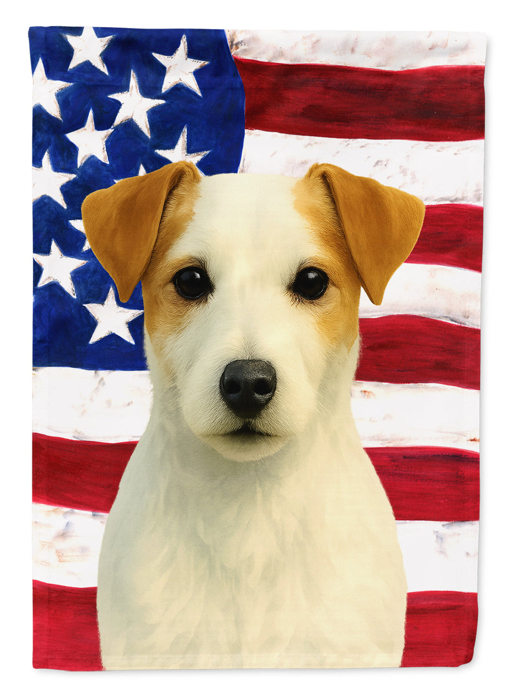 White Jack Russell Terrier American Flag House Flag 28x40 Porch Sleeve Pole Decorative Outside Yard Banner Artwork Wall Hanging, Polyester